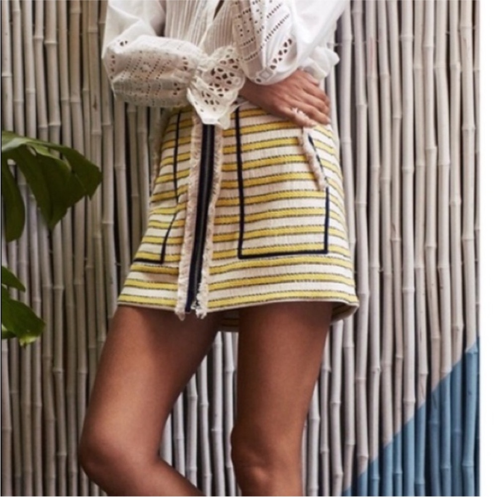 Veronica beard yellow striped fringe skirt
